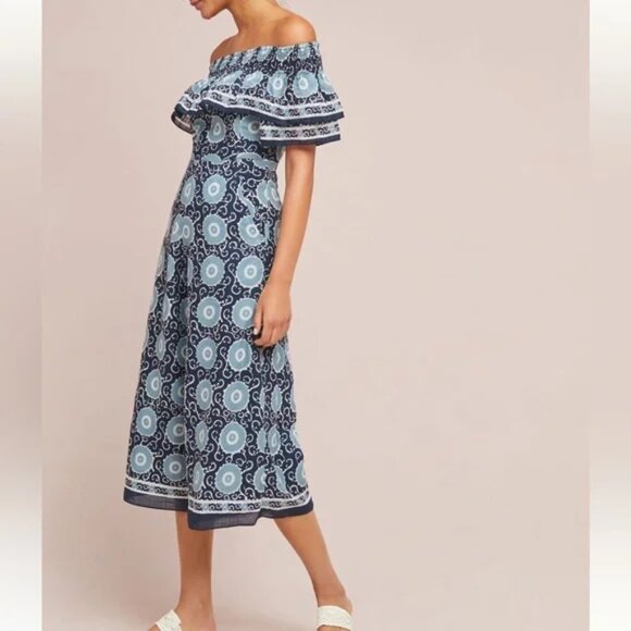 Anthropologie Kopal Boho Print Off The Shoulder Jumpsuit L Petite - Picture 5 of 15